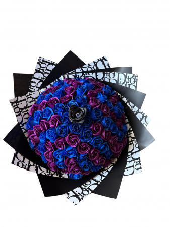 Buchete 101 trandafiri - Buchet 101 trandafiri din sapun albastru inchis,mov regal si negru