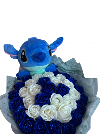 Buchet 35 de trandafiri - Buchet 35 de trandafiri din sapun albastru si alb