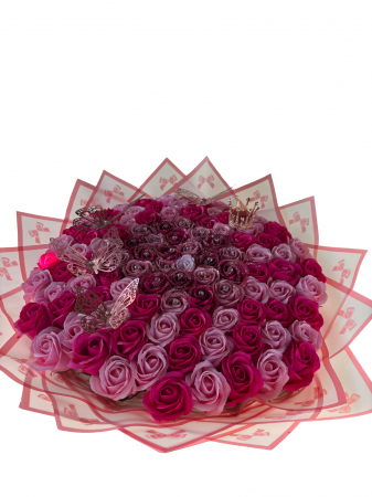Buchete 101 trandafiri - Buchet cu 101 trandafiri ciclam si roz deschis