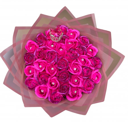 Buchet 35 de trandafiri - Buchet cu 35 de trandafiri de sapun ciclam