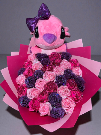 Buchete 37 de trandafiri - Buchet cu 37 de trandafiri de sapun ciclam,roz deschis si mov