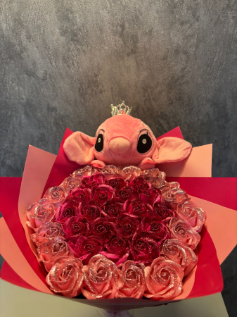 Buchet cu 37 de trandafiri de sapun ciclam si roz deschis [1]