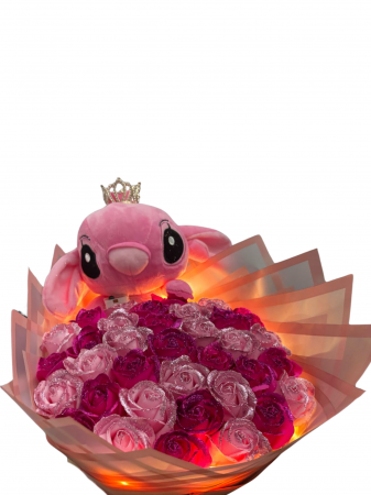 Buchete 37 de trandafiri - Buchet cu 37 de trandafiri de sapun ciclam si roz deschis