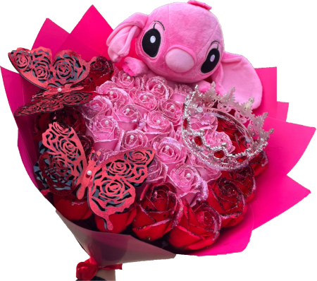 Produse - Buchet cu 51 de trandafiri roz deschis si rosu