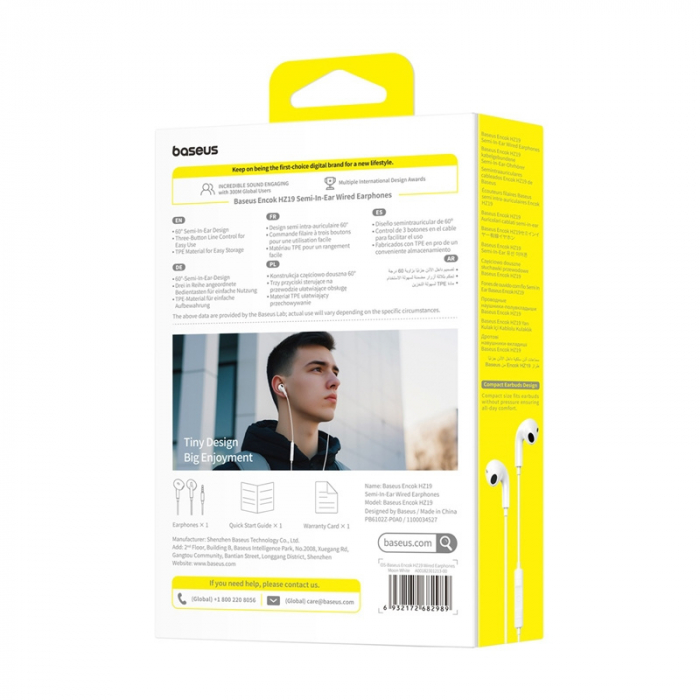 Baseus Encok HZ19 Casti in-ear cu fir alb [7]