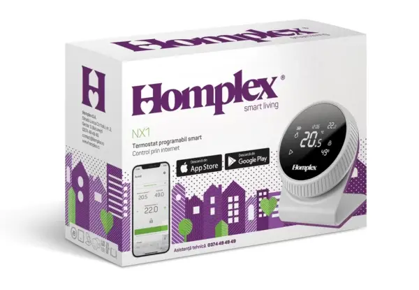 Termostat HOMPLEX programabil cu control prin Internet, fara fir, culoare Alb [10]