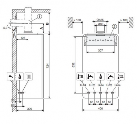 Centrala termica, condensare, Bosch, Condens 2300iW, incalzire, apa calda, 25 kW [1]
