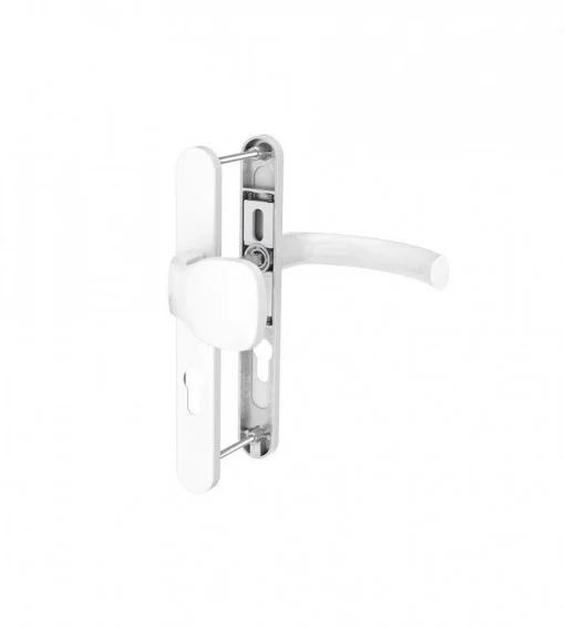 Accesorii tamplarie - Maner usa de exterior cu sild si buton exterior, cu arc, culoare Alb, 92 x 32 mm, Jowisz, material aluminiu