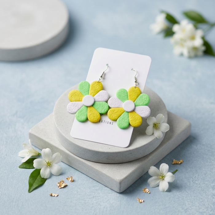 Cercel Large Flower - Green White Yellow [2]