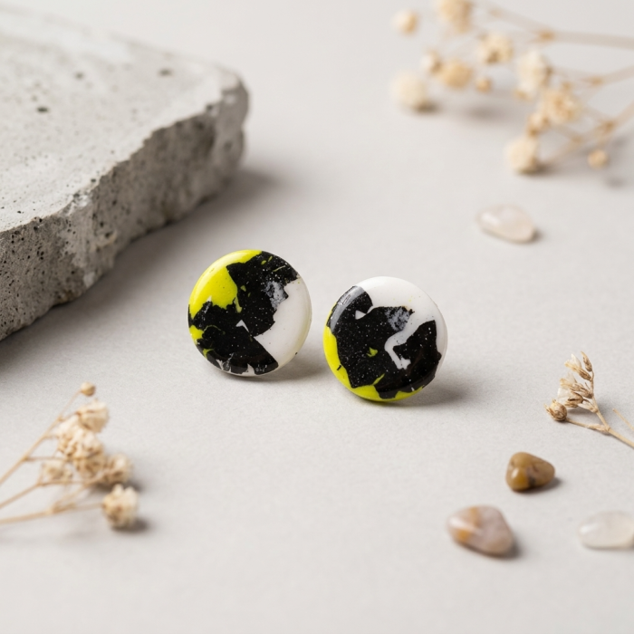Cercel Stud - Lime Noir (round) [2]