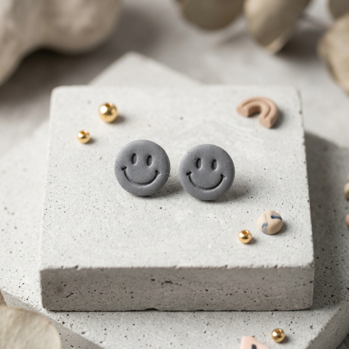 Cercel Smiley Face - Gray [2]