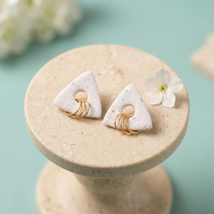 Cercel Trielle - White Flakes - Gold (flat) [3]