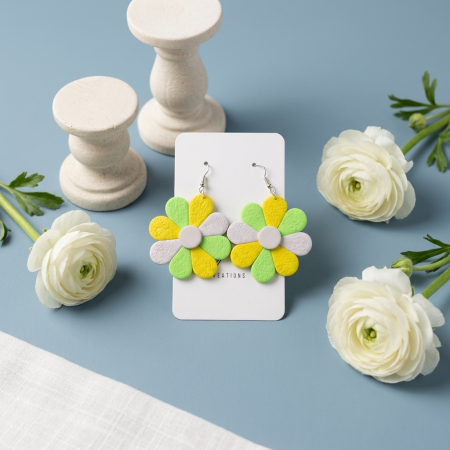 Colecția Disco Glam - Cercel Large Flower - Green White Yellow