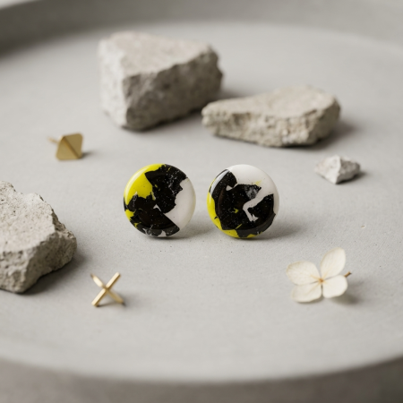 Colecția Aurea - Cercel Stud - Lime Noir (round)