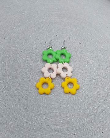 Colecția Renova - Cercel Triflora - Green White Yellow