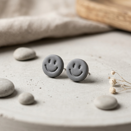 Colecția Disco Glam - Cercel Smiley Face - Gray
