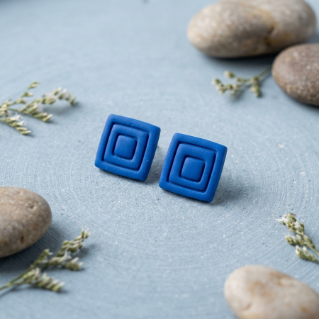 Cercei mici (cu tijă) - Cercel Square - Blue