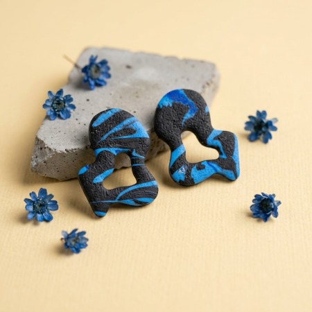 Cercei mici (cu tijă) - Cercel Splash - Blue & Black