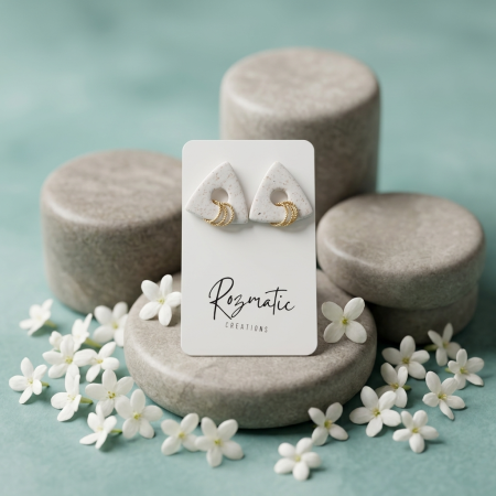 Colecția Alvora - Cercel Trielle - White Flakes - Gold