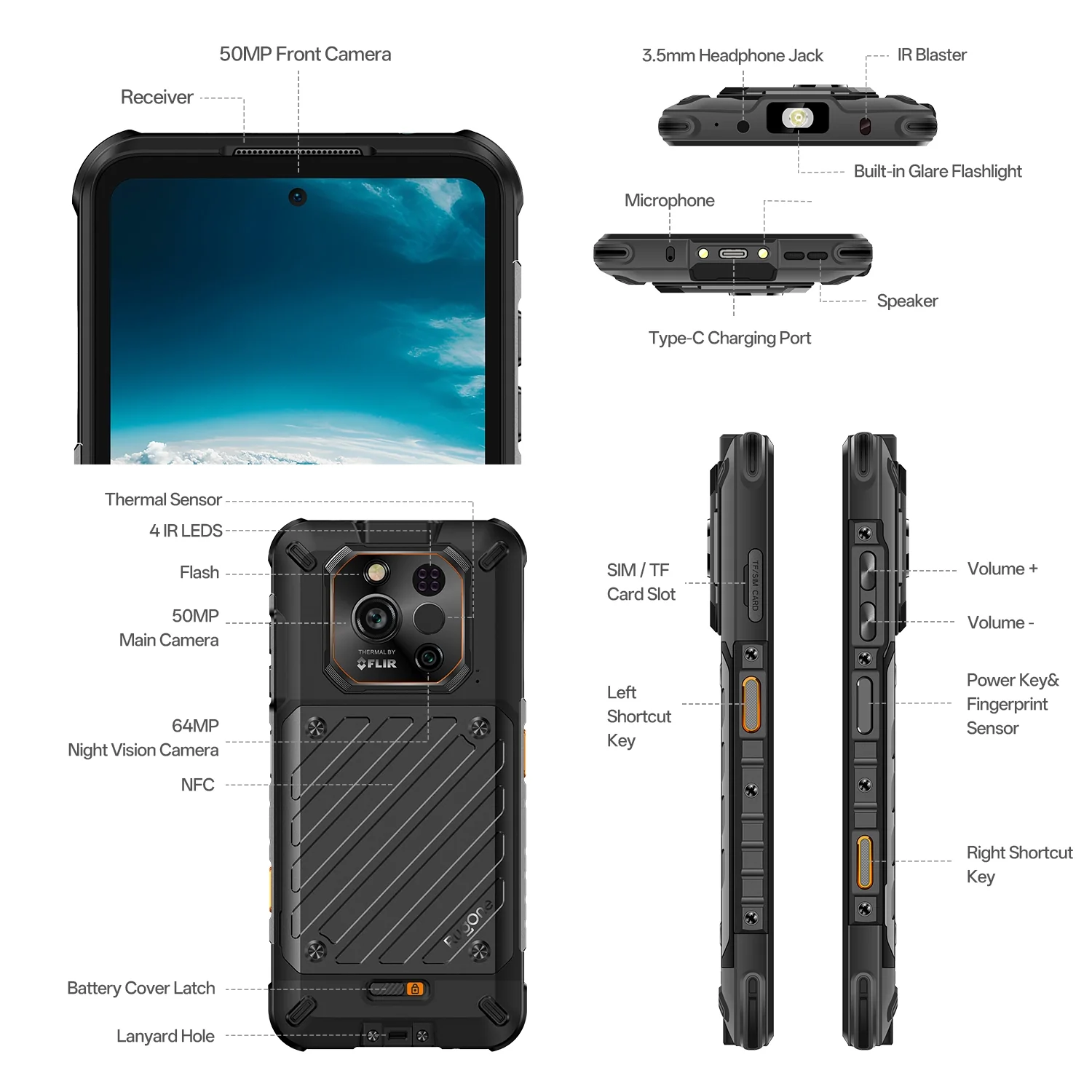 Telefon RugOne Xever 7 Pro, Negru, 5G, 6.67" AMOLED, 24GB RAM (12GB+12GB Extensibili), 512GB ROM, 50MP, Android 15, Dimensity 7025, Baterie interschimbabila, Camera termica, eSIM, 33W, D [6]