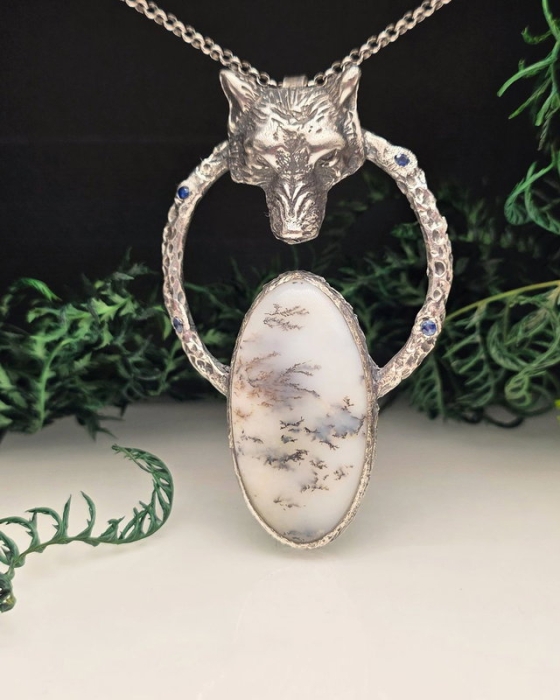 Pandantiv cu opal dendritic ''Wolf Totem'' [5]