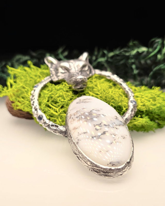 Pandantiv cu opal dendritic ''Wolf Totem'' [4]
