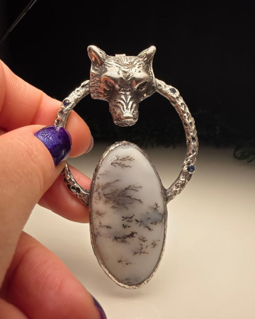 Pandantiv cu opal dendritic ''Wolf Totem'' [1]