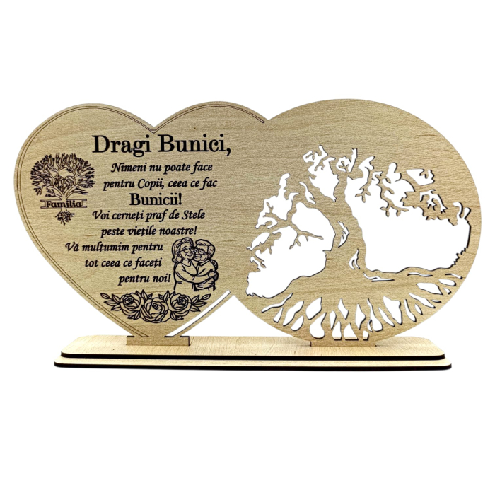 Cadou Personalizat din Lemn pentru Bunici – Inimă si Copac, 30x16 cm [1]