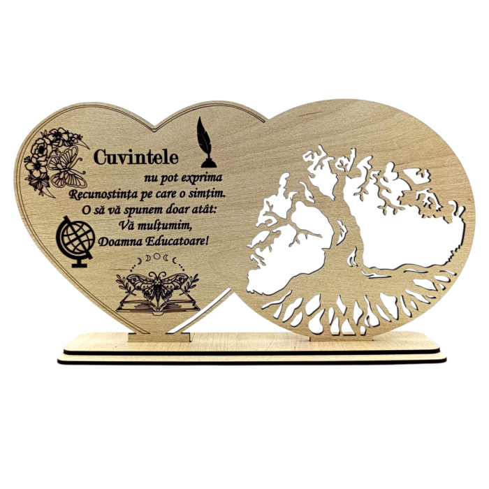 Cadou Personalizat din Lemn pentru  Educatoare – Inimă si Copac, 30x16 cm [1]