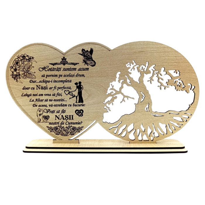 Cadou Personalizat din Lemn pentru  Nasi  – Inimă si Copac, 30x16 cm [1]