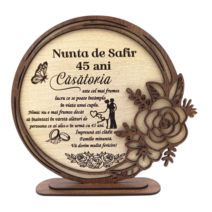 Cadou personalizat pentru Aniversare Nunta din lemn cu rama trandafir - 22cm [1]