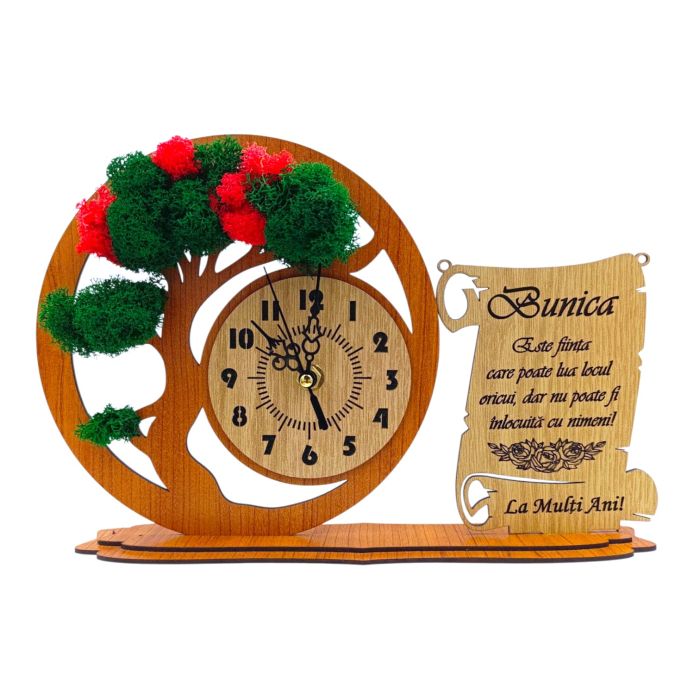 Ceas bonsai cu licheni naturali si mesaj pentru Familie/Prieteni/Sotie 30x20 cm, cadou personalizat [2]