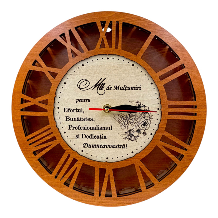 Ceas de perete  personalizat cu mesaj, cadou pentru Profesori, Doctori, Șefi sau Colegi, 30-40 cm - Cires [1]
