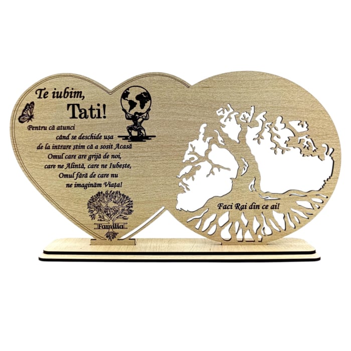 Cadou Personalizat din Lemn pentru Tată – Inimă si Copac, 30x16 cm [1]