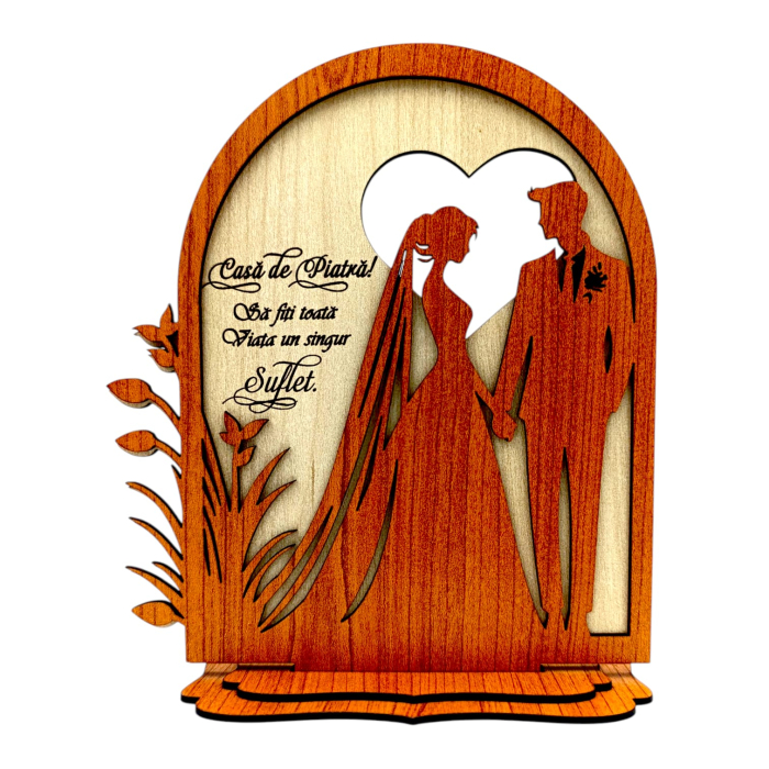Decoratiune din lemn pentru nunta – Silueta miri si mesaj - Cires [1]