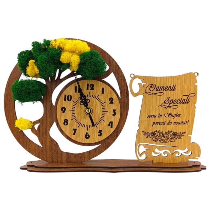 Ceas bonsai cu licheni naturali si mesaj pentru Familie/Prieteni/Sotie 30x20 cm, cadou personalizat [1]