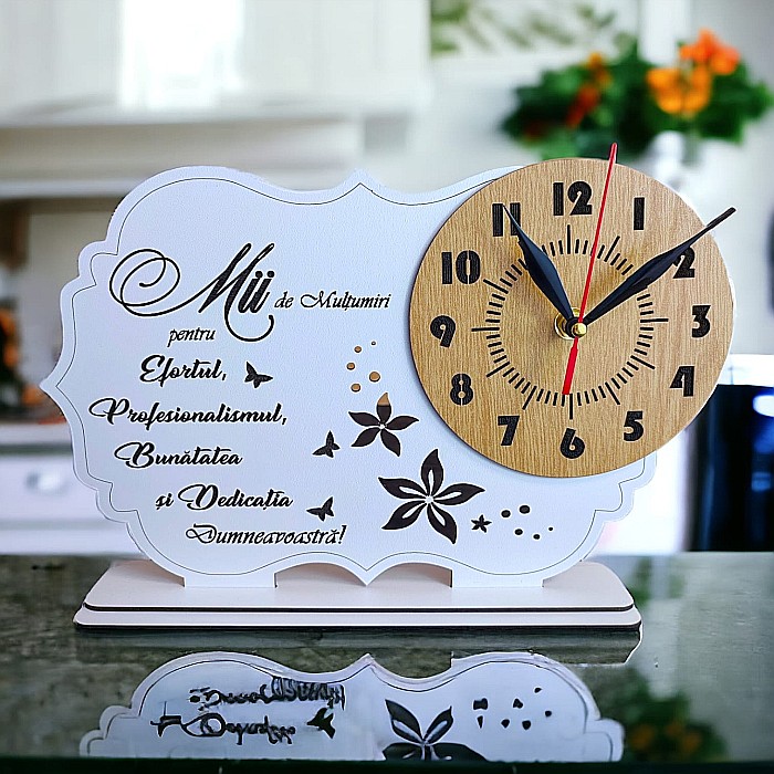 Tablou cu ceas personalizat cu mesaj standard, cadou pentru Invatatoare, Profesor, Doctor, dimensiune 30x20cm, cadran maro [1]