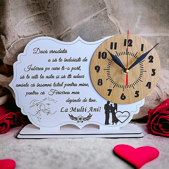 Tablou cu ceas personalizat cu mesaj standard, cadou pentru sotie, iubita, dimensiune 30x20cm, cadran maro [1]
