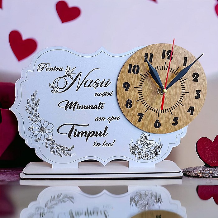 Tablou ceas personalizat cu mesaj standard pentru Nasi, dimensiune 30x20cm, cadran maro , model 2 [1]