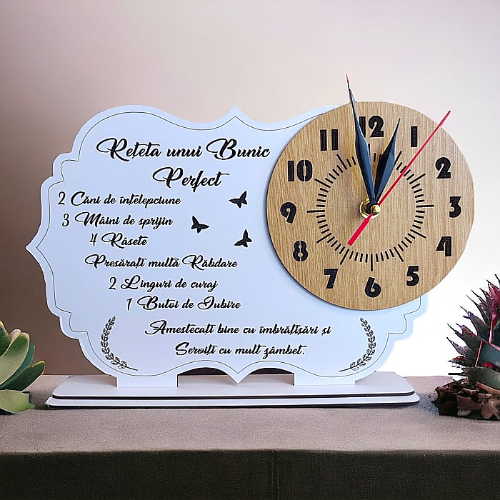 Tablou ceas personalizat cu mesaj standard pentru Bunic, dimensiune 30x20cm, cadran maro [1]