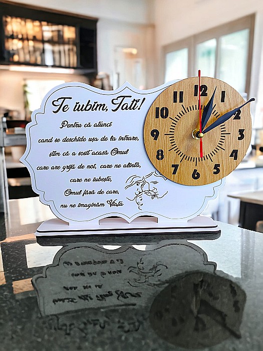 Tablou ceas personalizat cu mesaj standard pentru Tata,"Te iubim ,Tati!" dimensiune 30x20cm, cadran maro [1]
