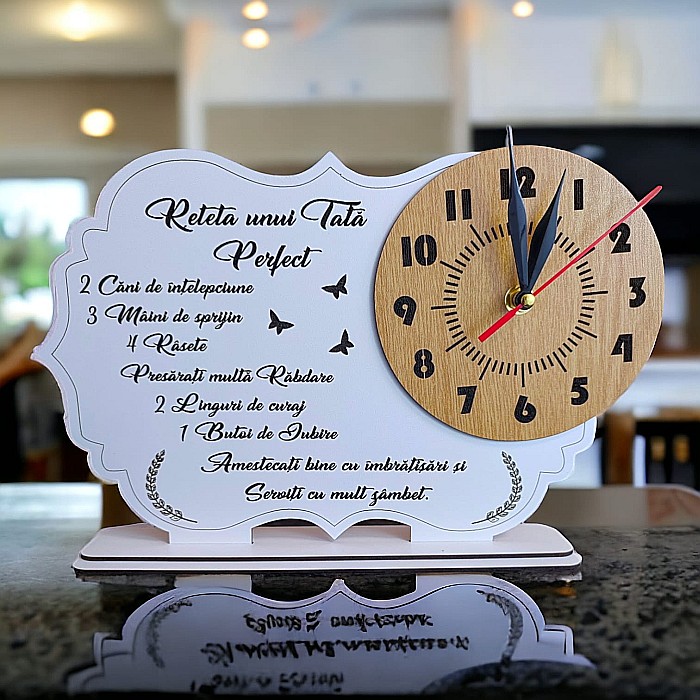 Tablou ceas, personalizat cu mesaj standard pentru Tata, "Reteta unui Tata Perfect", dimensiune 30x20cm [1]