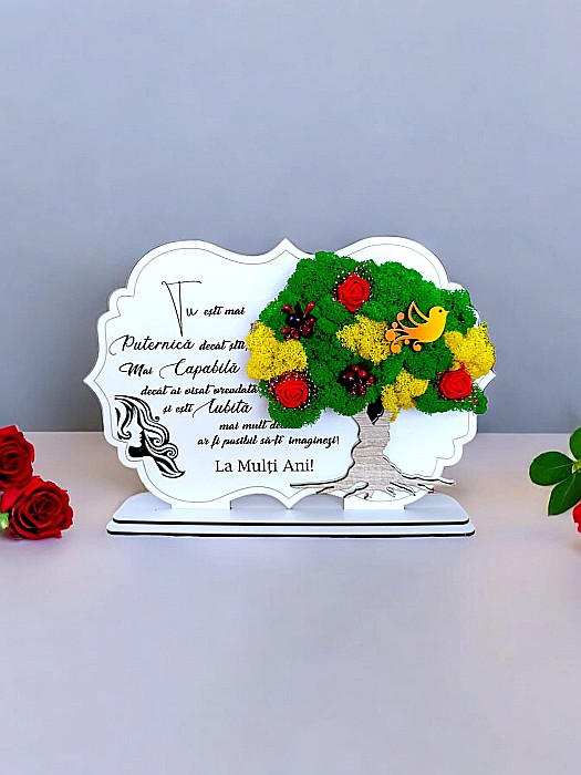 Tablou copac cu licheni stabilizati, personalizat cu mesaj standard, cadou pentru sotie, iubita, prietena dimensiune 30x20cm [1]