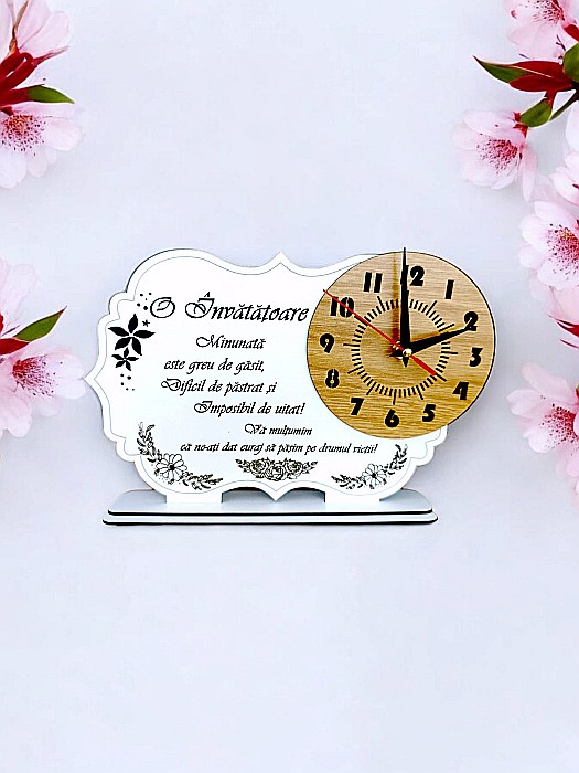 Tablou cu ceas personalizat cu mesaj standard, cadou pentru Invatatoare, dimensiune 30x20cm, cadran maro [1]