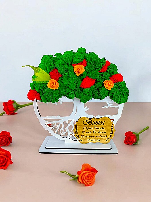 Tablou Copacul Vietii personalizat cu mesaj standard pentru Bunica, cadou decorat cu licheni stabilizati, personalizabil, Model 3 [3]