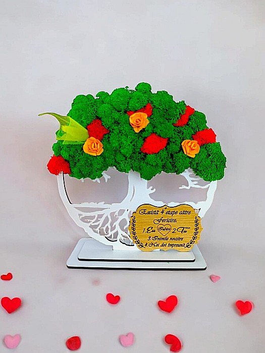 Tablou Copacul Vietii personalizat cu mesaj standard pentru Botez, cadou decorat cu licheni stabilizati, personalizabil, Model 3 [3]