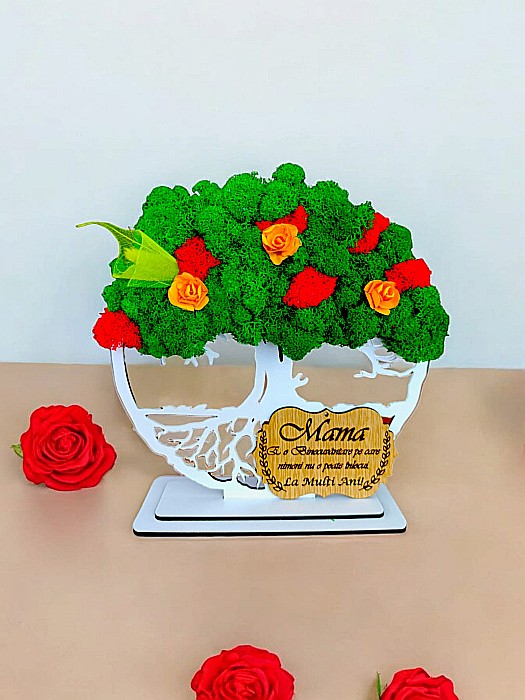 Tablou Copacul Vietii personalizat cu mesaj standard pentru Mama, cadou decorat cu licheni stabilizati, personalizabil, Model 3 [1]