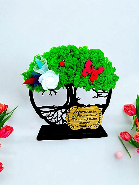 Tablou Copacul Vietii personalizat cu mesaj standard pentru Mama, cadou decorat cu licheni stabilizati, personalizabil, Model 3 [3]