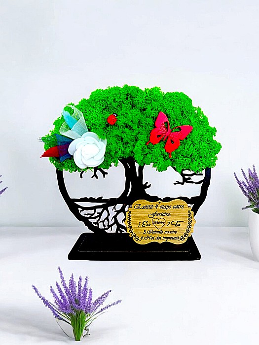 Tablou Copacul Vietii personalizat cu mesaj standard pentru Botez, cadou decorat cu licheni stabilizati, personalizabil, Model 3 [1]