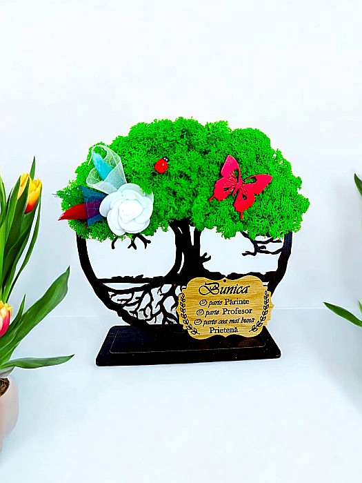 Tablou Copacul Vietii personalizat cu mesaj standard pentru Bunica, cadou decorat cu licheni stabilizati, personalizabil, Model 3 [1]